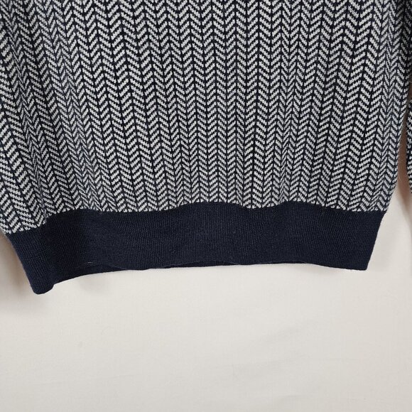 Grandpacore Dad M Normcore Knit Chevron Navy Gray Wool Blend Sweater Work Office - Picture 9 of 16